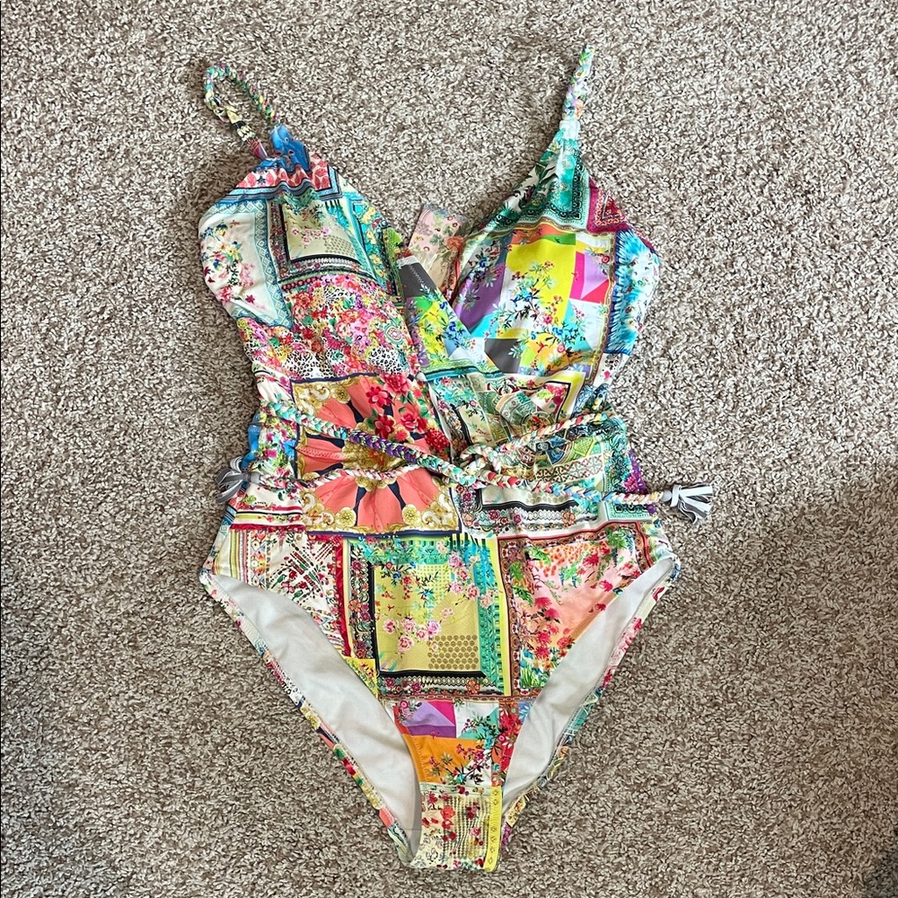 Johnny Was Fleur Multicolor Patchwork Floral One-Piece Swimsuit, NWT